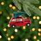 Station Wagon with Tree Glass Christmas Ornament - 3.5" - Red